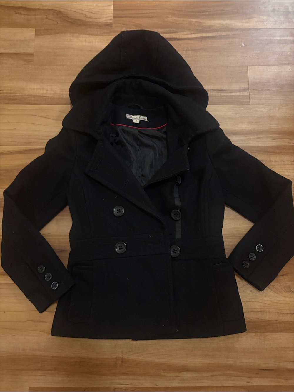 American Rag Black Hooded Double-Breasted Peacoat